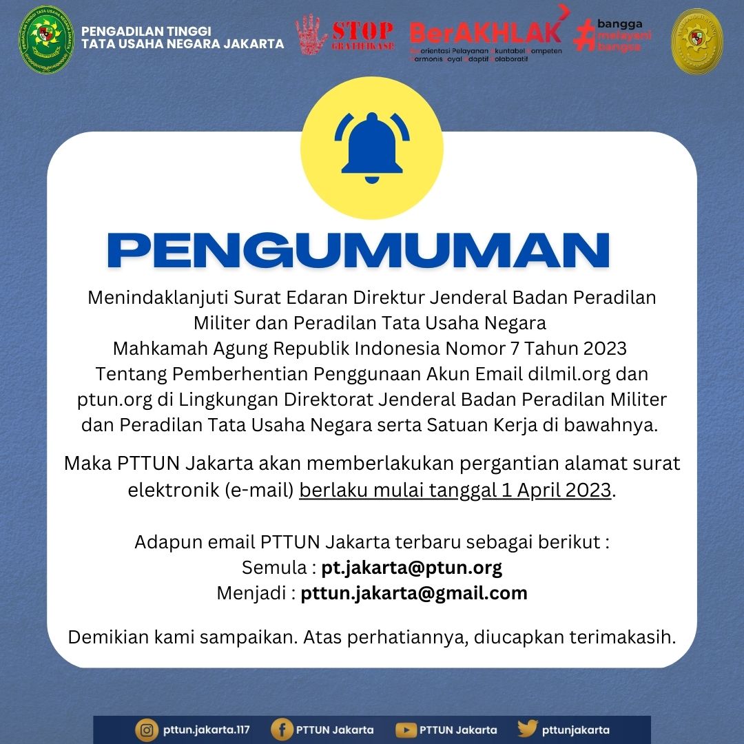 PERUBAHAN EMAIL PENGADILAN TINGGI TATA USAHA NEGARA JAKARTA